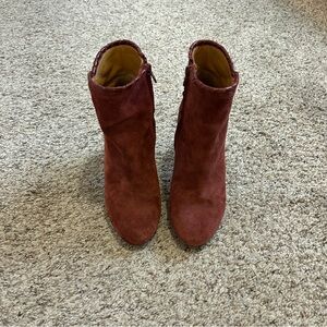 SEZANE Maroon Brown Leather Suede Ankle Heeled Boots Size 38 EU